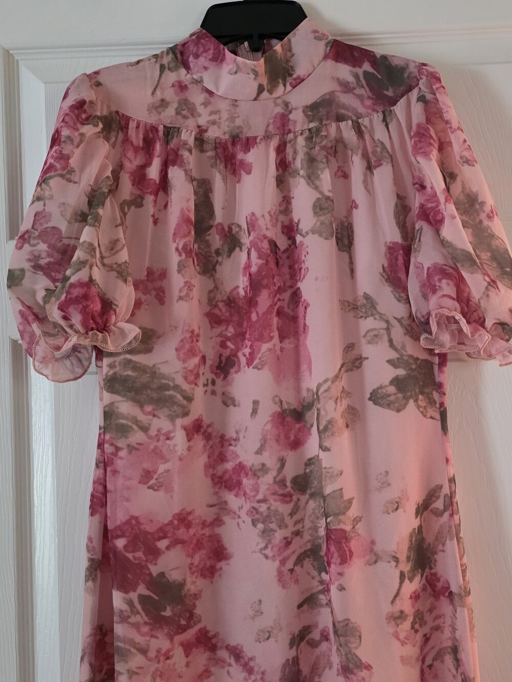 Ladies Pink Floral Maxi Dress - Elegant High Neck - Picture 5 of 10